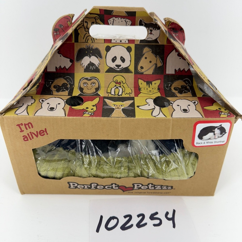 Perfect Petzzz Black and White Shorthair Breathing Plush Cat New in Box 122222